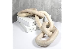 FGHUIM Decorative Wood Chain Link Hand Carved 5-Link Wood Knot Bead Garland for Home Boho Farmhouse Prayer Living Room Coffee Table Desk Shelf Decorations(Wood)