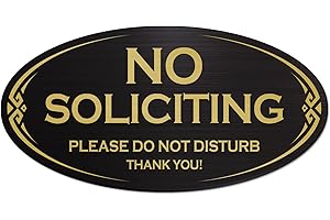 No Soliciting Sign for Home and Office - Easy Mounting on Wall, Glass, or Doorbell - Heavy-Duty and Weather-Resistant - By SignSeries (Black/Gold)