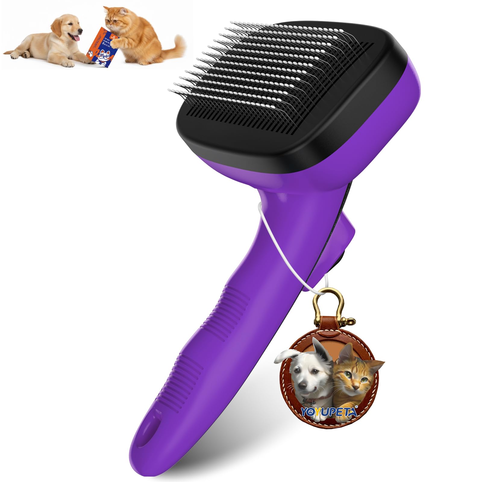 YOYUPETA Dog Self Cleaning Slicker Brush for Shedding, Ideal for Short Long Haired Dogs, Including Cat. Removes Loose Fur, Undercoat, Mats, Tangled Hair. Suit for Small Medium Large Animal, Purple