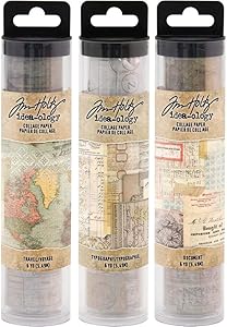 Tim Holtz Idea-Ology Collage Paper Rolls - Travel, Typography and Document - Bundle of Three Rolls