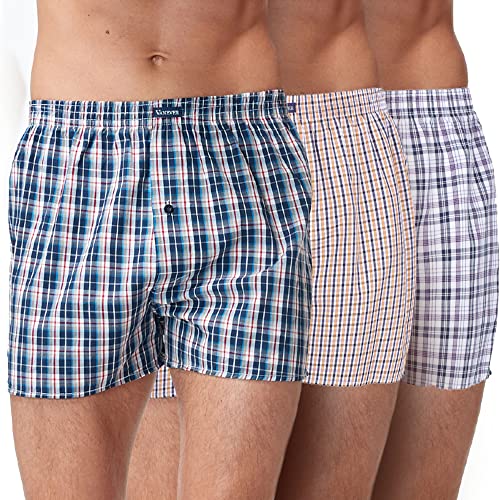 Vanever 3PK Men's Woven Boxers, 100 Cotton Boxer Shorts for Men