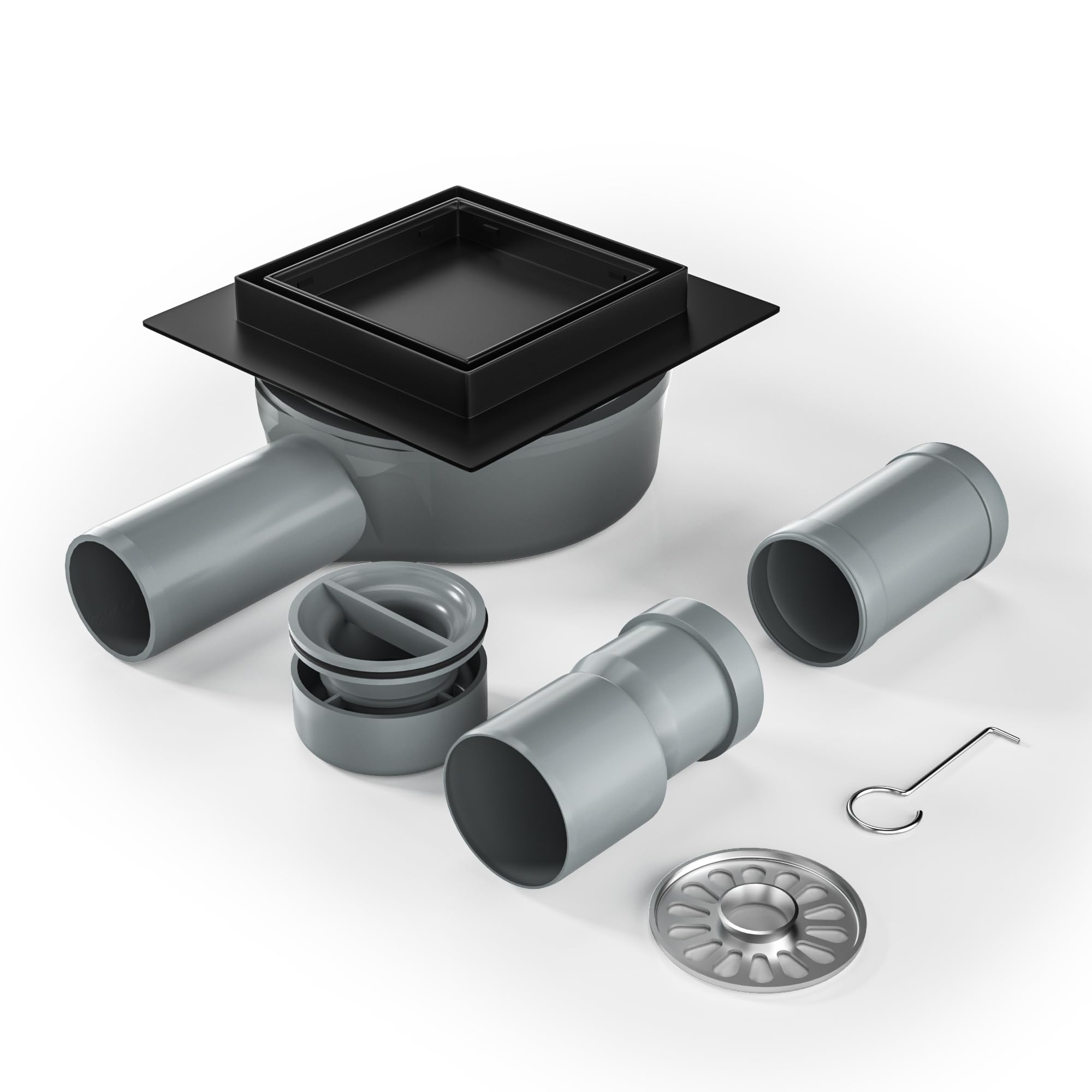 Bernkot Shower Drain Square 10 x 10 cm, 360° Siphon with Odour Stop and Hair Strainer 2-in-1 Tilable Stainless Steel Drain Channel Floor Drain Shower Drain Very Flat DN50 DN40, Gold