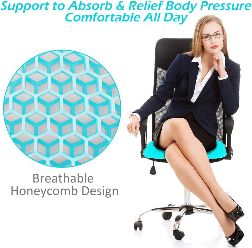 Gel Seat Cushion, Office Egg Seat Cushion for Long Sitting, Chair Pads with Large Size Double Thick Breathable Honeycomb Design, Pressure Relief, Wheelchair Car Seat Cushion for Relieves Spinal Pain: Home & Kitchen