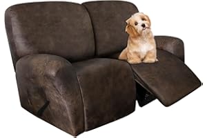 molasofa Loveseat Recliner Slipcover - 6 Pieces Stretch Leather Like Recliner Sofa Cover for 2 Seat Dual Reclining Loveseat Couch, Furniture Protector with Elastic Bottom (Dark Brown)
