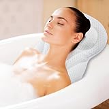QINGMUG White 4D Ergonomic Bath Pillow Neck Back Support Air Mesh Suction Cups view 1