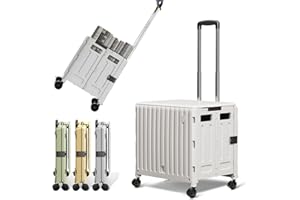 TODAYGO Folding Utility Cart (Gray), 4 360° Swivel Wheels Collapsible Rolling Crate with Lid, Heavy-Duty for Office/Home/Luggage, Teacher - Minimalist Style