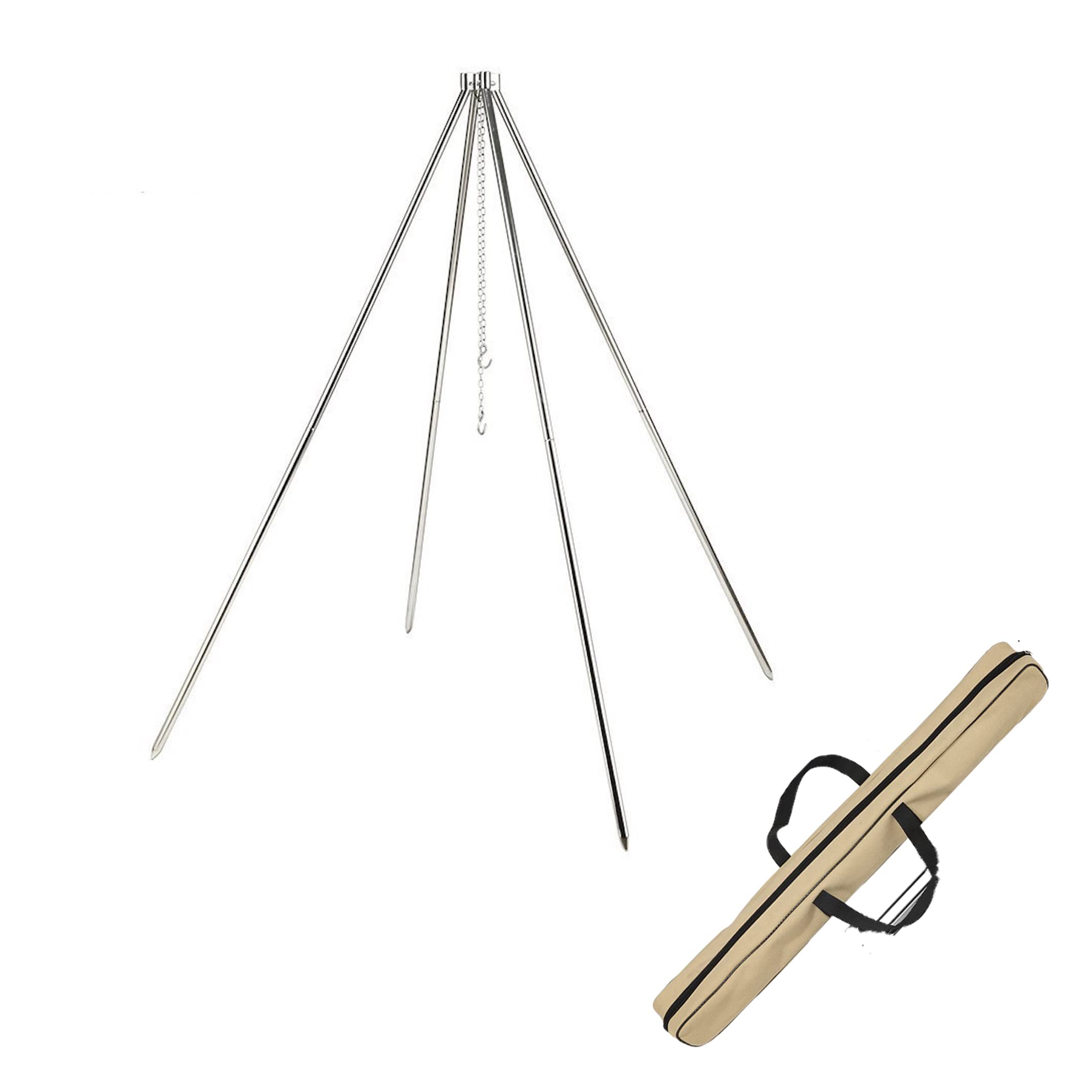 CAMPINGMOON Portable Camping Campfire Tripod Heavy Duty 304 Stainless Steel for BBQ Grill Dutch Oven with Four Legs MT-130
