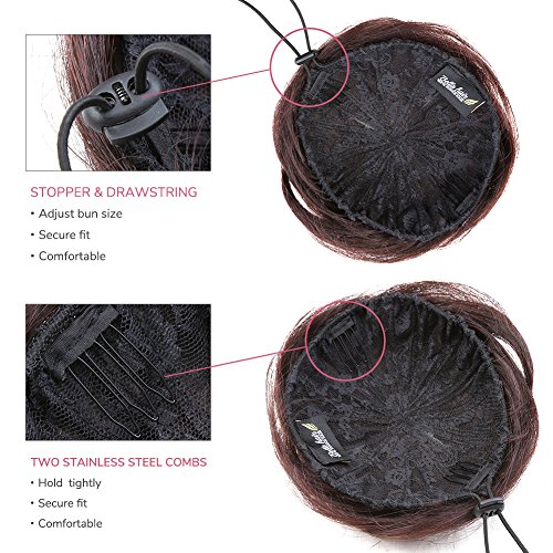 Bella Hair 100% Human Hair Bun Extension Donut Chignon Hairpieces for Both Women and Men Instant Up Do Style Bun Wig (#1B Natural Black)