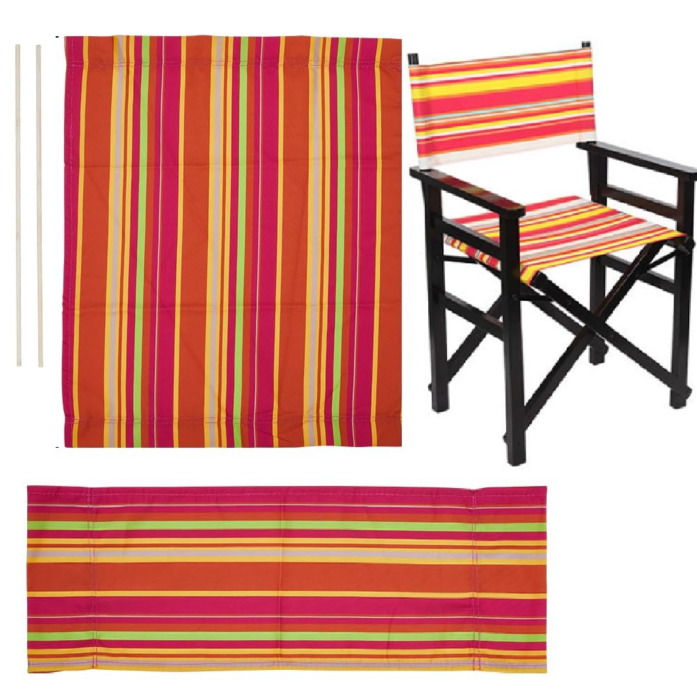 GORGECRAFT Director Chair Seat Covers Orange Stripes Canvas Replacement Cloth Heavy Dudy Outdoor Fabric with 2pcs Wooden Sticks Portable Folding Casual Chair Cover for Home Garden Fishing Camping