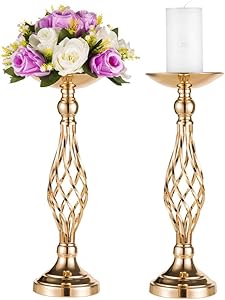 2 Pcs Versatile Metal Flower Arrangement & Candle Holder Stand Set for Wedding Party Dinner Centerpiece Event Restaurant Hotel Decoration (Gold, 2 x S)