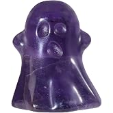 Rockcloud Hand Carved 2 PCS Amethyst Crystal Stone Ghost Pocket Stones | Halloween Figurine Ghost Statue, Ornament Party Decoration, Crystal Collection