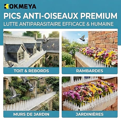 KOKMEYA Anti-Pigeon Spikes Plastic (2 m, 6 Pieces, Transparent) – Bird Repellent for Balcony, Gutter & Guardrail – Against Pigeons, Seagulls & Cats – Resistant