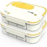 Honbuty 2PCS Snackle Box with Lid and Handle,Time Recording Portable Snack Storage Container,8 Compartment Divided Serving Tray for Fruits Snacks - Perfect for Road Travel Party(2Pack, Yellow)
