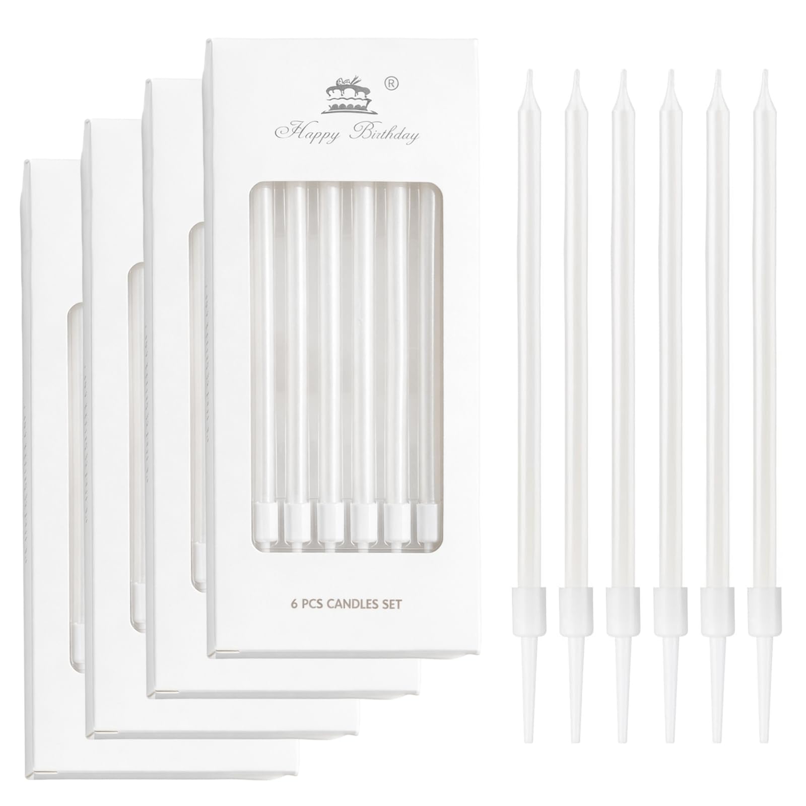 24 Pcs White Birthday Candles for Cakes – Pearl Thin Long Cake Candles for Girls Boys Men Women – Slim Stick Cake Decorations for Birthday Party – Elegant Candles for Wedding Anniversary Celebration