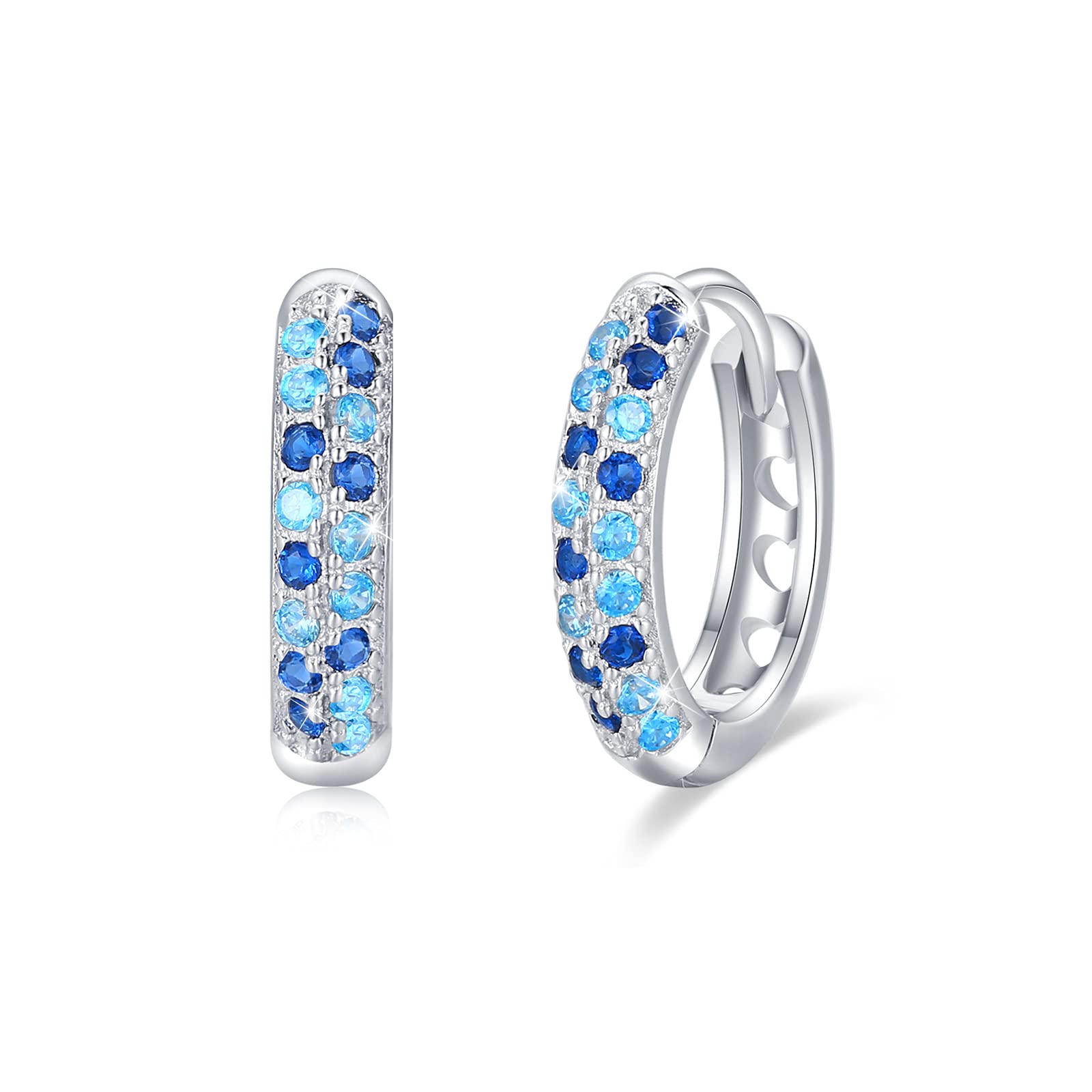 CUOKA MIRACLE Cubic Zirconia Hoop Earrings for Women 925 Sterling Silver Gradient Blue Small Hoop Earrings 13mm Huggie Earrings Valentine's Day Gifts for Girls Kids