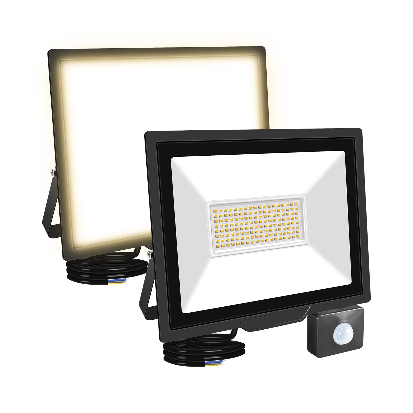 RIGIDON 2 Pcs PIR Motion Sensor Outdoor Floodlight, 100W 10000 Lumens Outside Led Work Light, Daylight Warm White Wall Light for Garden Garage Backyard Patio Lawn House Doorway, IP66 Waterproof 4000K