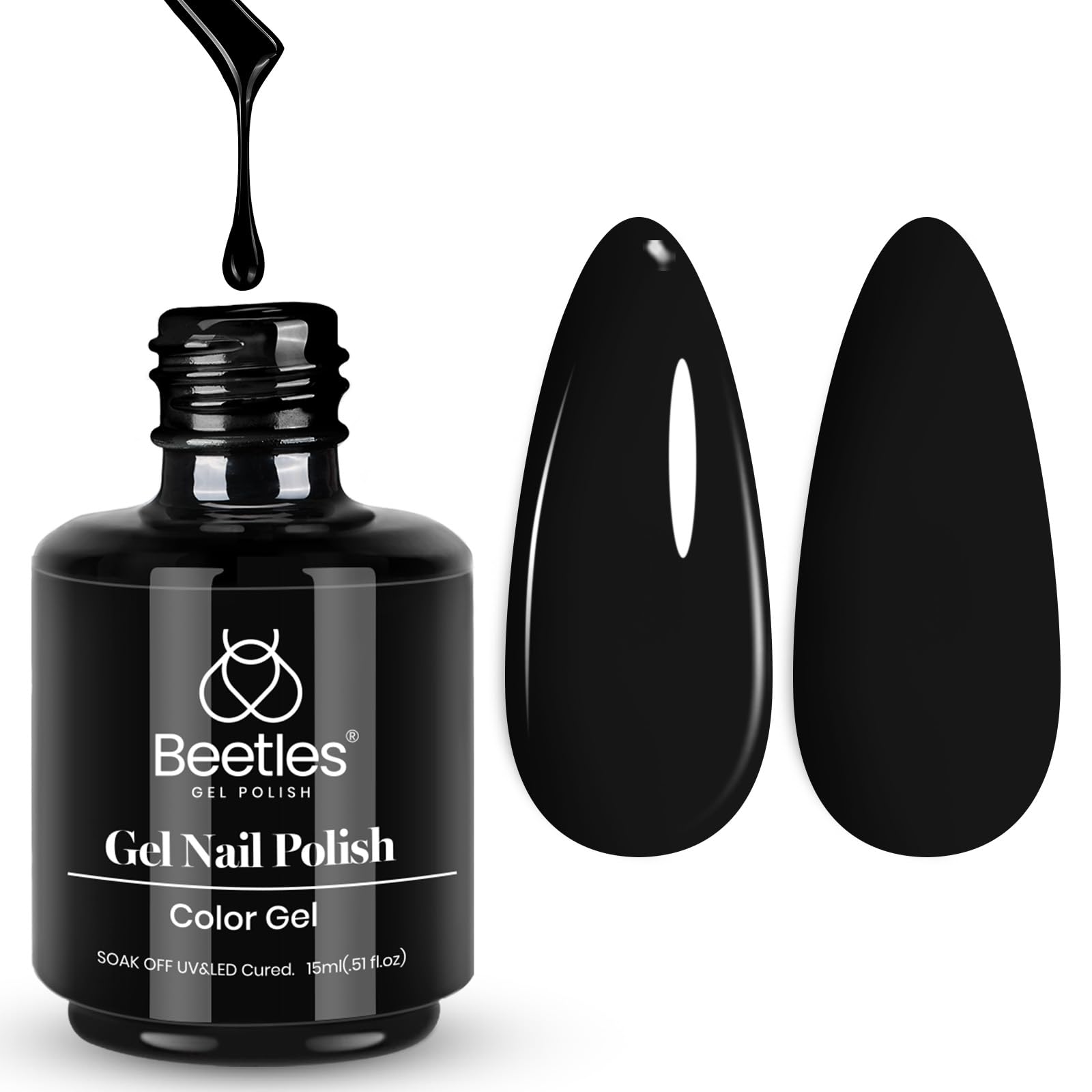 Beetles Black Gel Polish, 1 Pcs 15ml Audrey Black Nail Polish Color Gel Nail Polish Halloween Nails Soak Off Art Manicure Salon DIY Uv Lamp Nail Design Decoration at Home