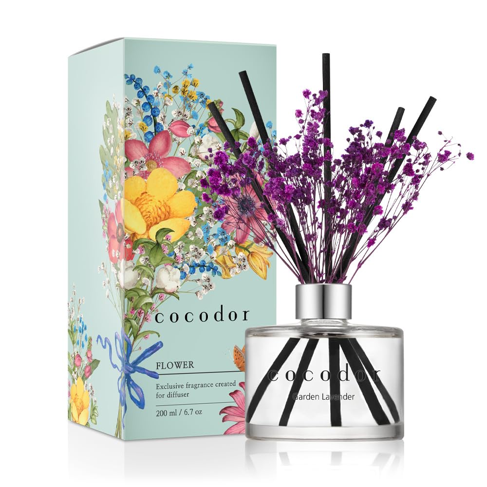 Photo 1 of **INCOMPLETE** COCODOR Flower Reed Diffuser Set / 6.7oz / Garden Lavender/Scent Diffuser with Sticks Home Fragrance Oil Reed Diffuser for Bathroom Shelf Decor