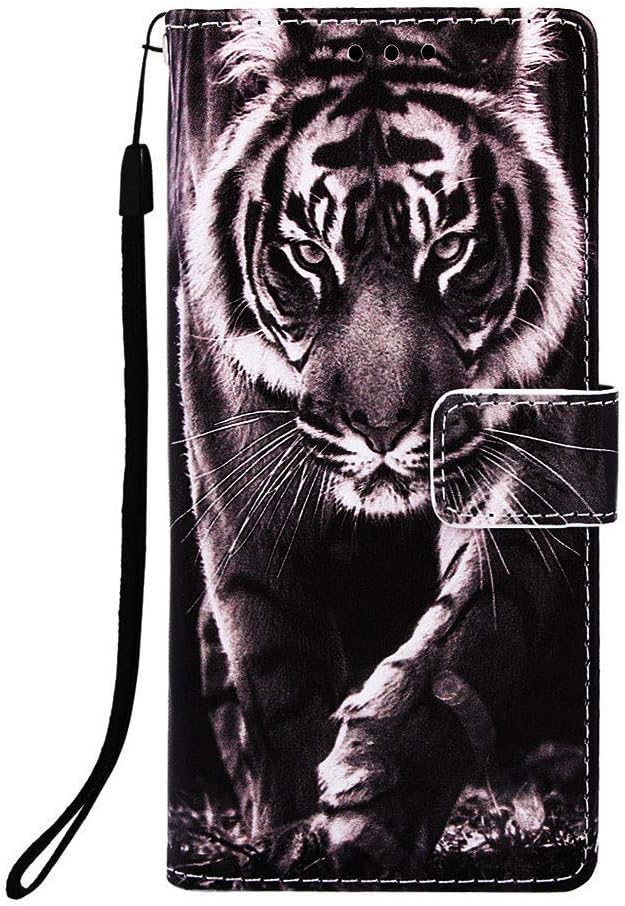 WIITOP Compatible with Samsung Galaxy S10+ Case,S10 Plus Phone Cover 6.4" 2019 PU Leather Wallet [Kickstand Wrist Strap][Credit Card Slot] Magnetic Closure Flip Full Body Protective Black White Tiger
