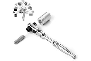 DURATECH 1/4" Drive Ratchet Handle, 2 in 1 Flex Head Ratchet, Socket&Bit Driver, 72-Tooth, Reversible Switch, Full-Polished Chrome Plating, Alloy Steel