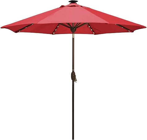 Amazon Com Solar Powered 9 Ft Patio Umbrella With 64 Led Lights Market Outdoor Umbrella With Tilt Crank Umbrella Cover For Garden Lawn Deck Backyard Pool Red Garden Outdoor