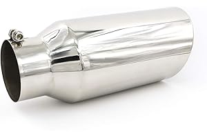 RP Remarkable Power, 4 inch Exhaust Tip, Inlet 6 Outlet Stainless Steel Tailpipe Tip Bolt on, 15 Overall Length Polished Chrome Rolled Edge Muffler Pipe Universal fit Diesel Truck