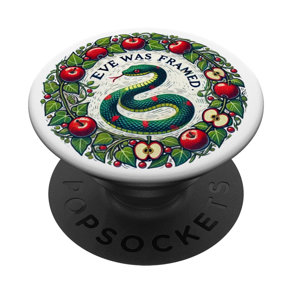 Snake with Apples illustration Funny Eve Was Framed PopSockets Swappable PopGrip