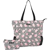 Betsey Johnson 15.6 Inch Zipper Beach Tote Bag Lightweight Large Durable Polyester with Mesh Side Pockets for Gym Work