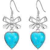 Genuine Turquoise Bow Earrings, Sterling Silver Vintage Native American Western Boho Earrings Jewelry for Women