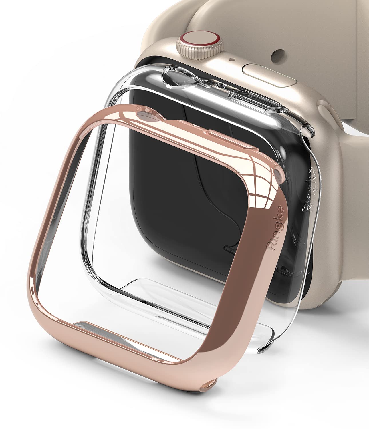 Ringke Slim Case [2 Pack] Compatible with Apple Watch Series 9/8/7 (45mm), Bezel [Frame Only] Premium PC Hard Thin Cover - Clear & Chrome Rose Gold