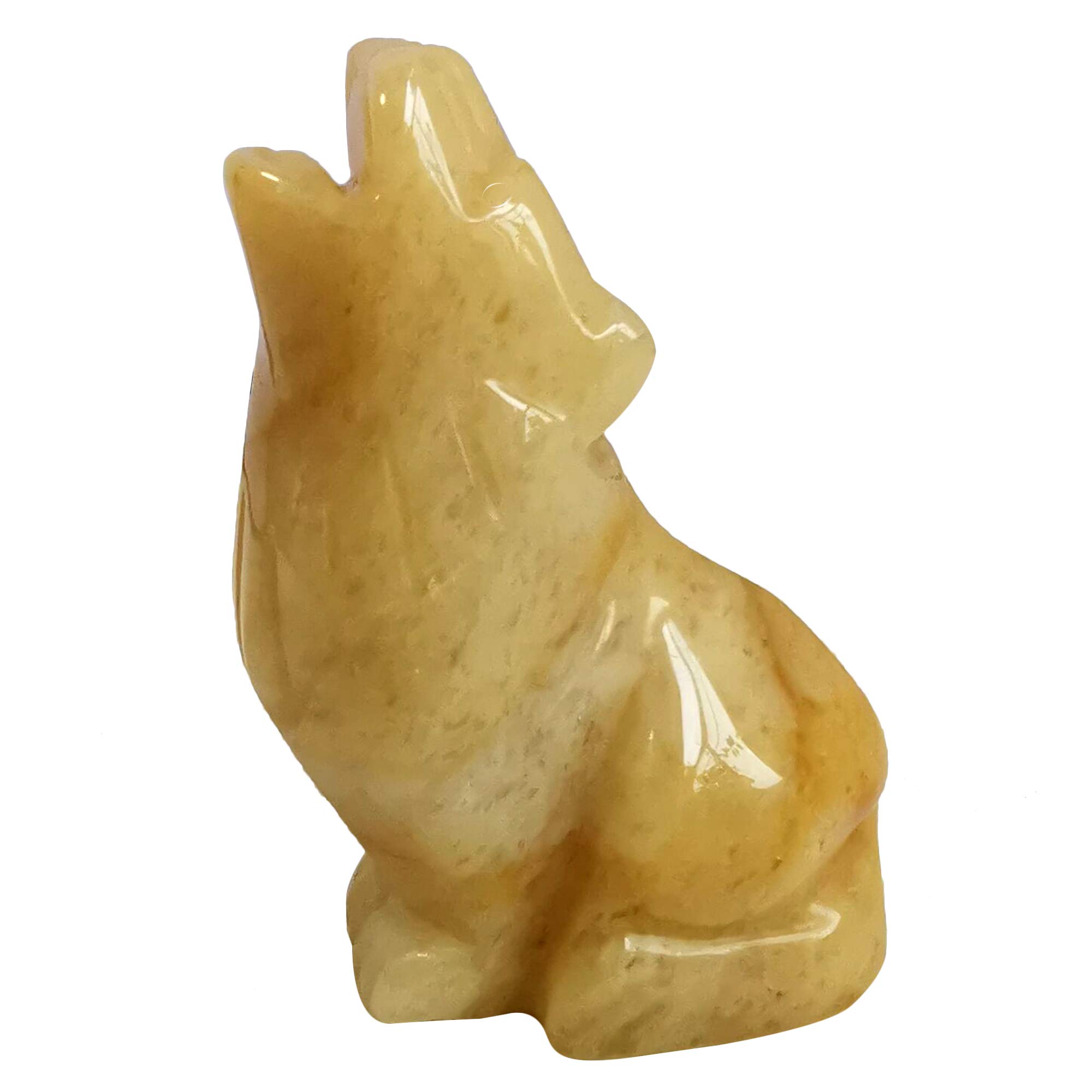 Lovionus89 Natural Yellow Jade Wolf Crystal Figurine, Hand Carved Stone Animal Statues for Home Decor 2.5 Inches