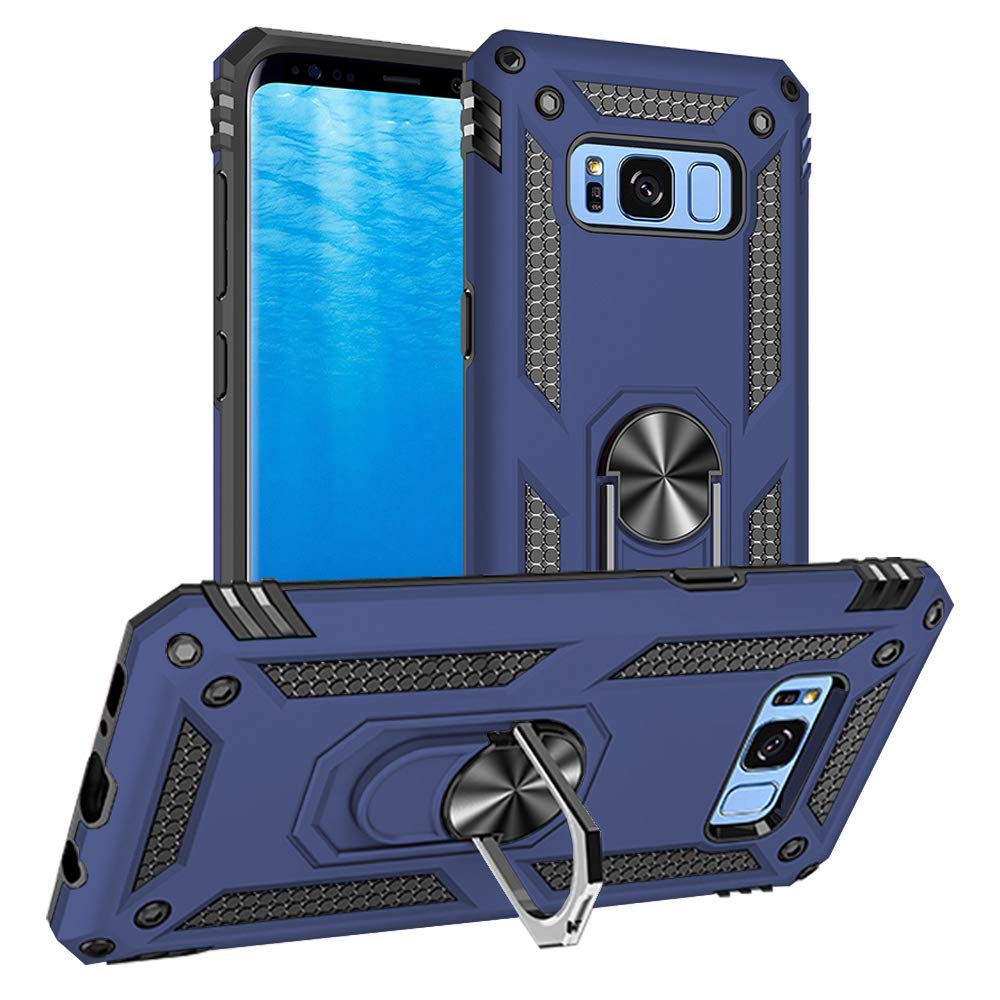 Yiakeng Samsung S8 Phone Case, S8 Phone Case, Silicone Shockproof Military Grade Protective Phone Cover with Ring Kickstand for Samsung S8 Case (Blue) โ image 1