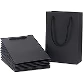 Katfort Small Gift Bags with Cotton Handle 50 Pack, 5.1x2.4x7.5inch Mini Black Kraft Paper Gift Bags Bulk, Small Size Matte Black Bags for Gifts