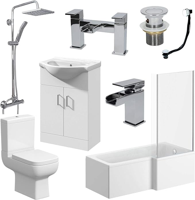 Modern L Shaped Complete Bathroom Suite Package Right Hand 1700mm Bath