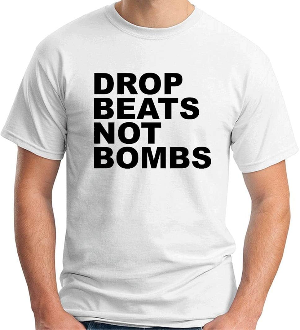 TShirt Man White WTC0865 Drop Beats not Bombs Amazon.co.uk Clothing