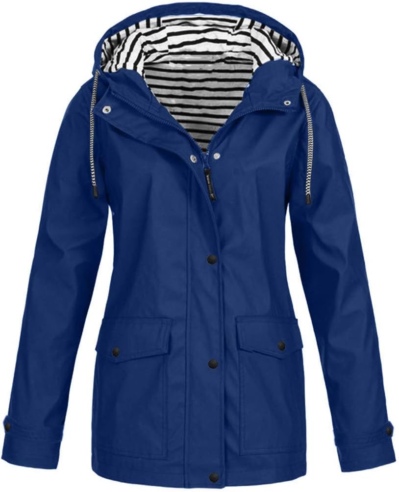 Women's Rain Jacket Sale Women Trench Coat Waterproof Windproof Raincoats Casual Active Outdoor Hoodie Coats