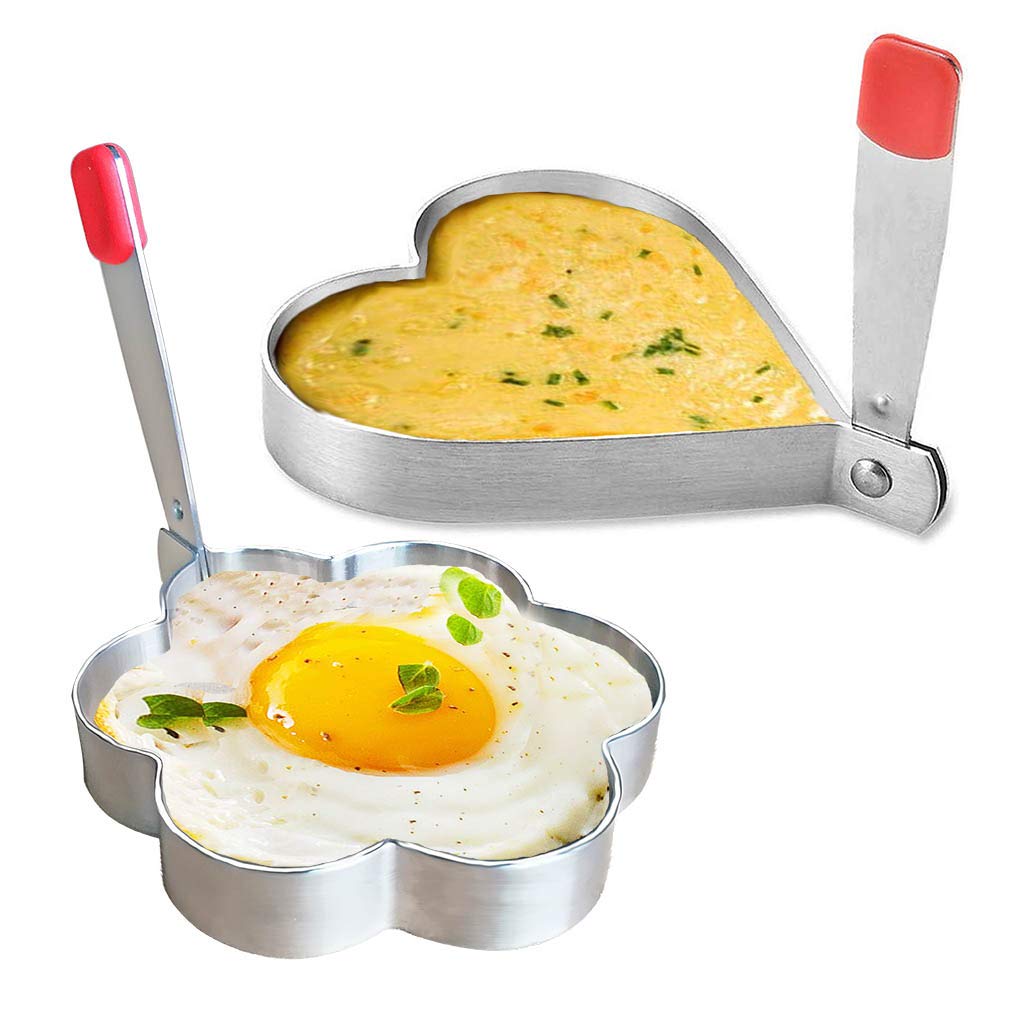 WUPYE Egg Ring Mold, Stainless Steel Pancake Mold for Frying & Shaping Eggs, Non-Stick, Heart & Flower Shaped Cooking Rings