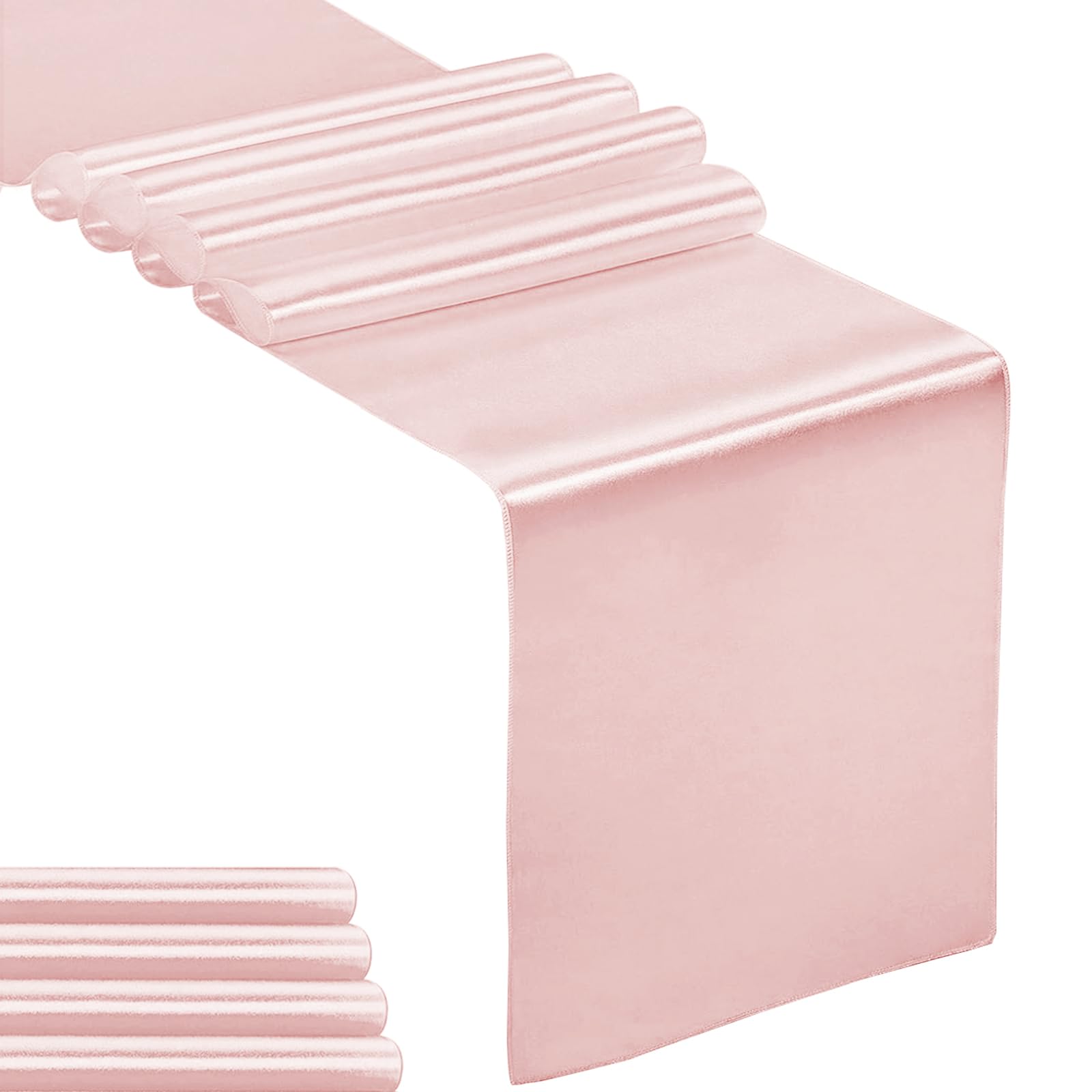 Photo 1 of 5-Pack Satin Table Runner Rose Gold 12 x 108 inches Long, Table Runners for Wedding, Birthday Parties, Banquets Decorations?5 Pack, 12x108 Inch, Rose Gold?