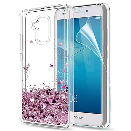 LeYi Hülle Huawei Honor 5C Glitzer Handyhülle mit HD Folie Schutzfolie,Cover TPU Bumper Silikon Flüssigkeit Treibsand Clear S