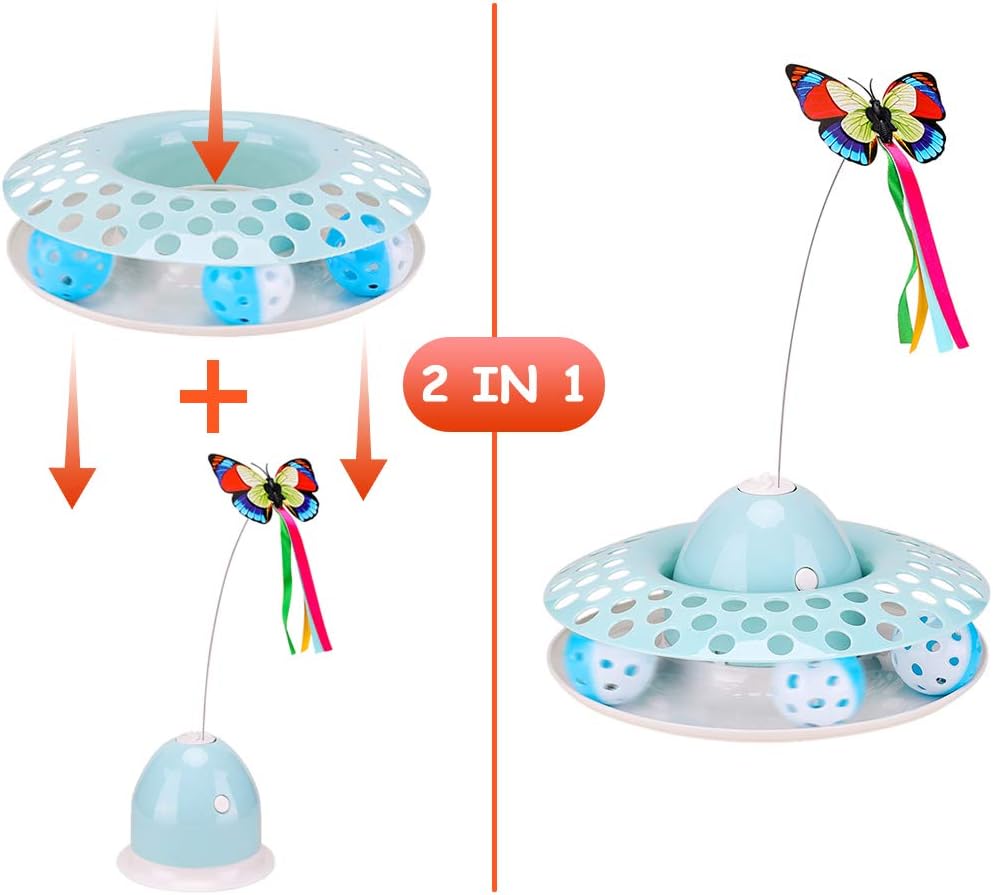 Cat Toys - Funny Automatic Electric Rotating Butterfly & Ball Exercise Kitten Toy, Interactive Cat Teaser Toys for Indoor Cats (Feather Toys) : Pet Supplies