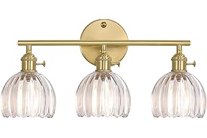 Shenmoyl Vintage Wall Sconce Indoor, Bathroom Light Fixtures Over Mirror, 3-Light Brass Gold Vanity Wall Lights with Clear Tu