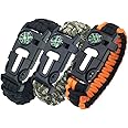 DIHAIMI Paracord Survival Bracelet (3 Pieces), Practical Five Functions, Fire Starter, Loud Whistle, Reliable Compass, Rope Cutter, Reliable Paracord, Black & Camo & Orange+Black