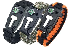 DIHAIMI Paracord Survival Bracelet (3 Pieces), Practical Five Functions, Fire Starter, Loud Whistle, Reliable Compass, Rope C
