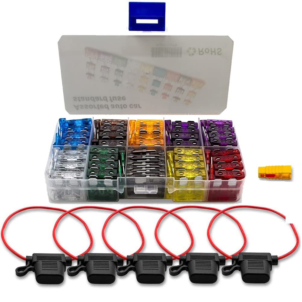BeiLan 100pcs Standard Blade Fuse Assorted Kit 12/24V 2A-35A (18x19mm) With Add-a-Circuit Tap Inline Holder and Extractor
