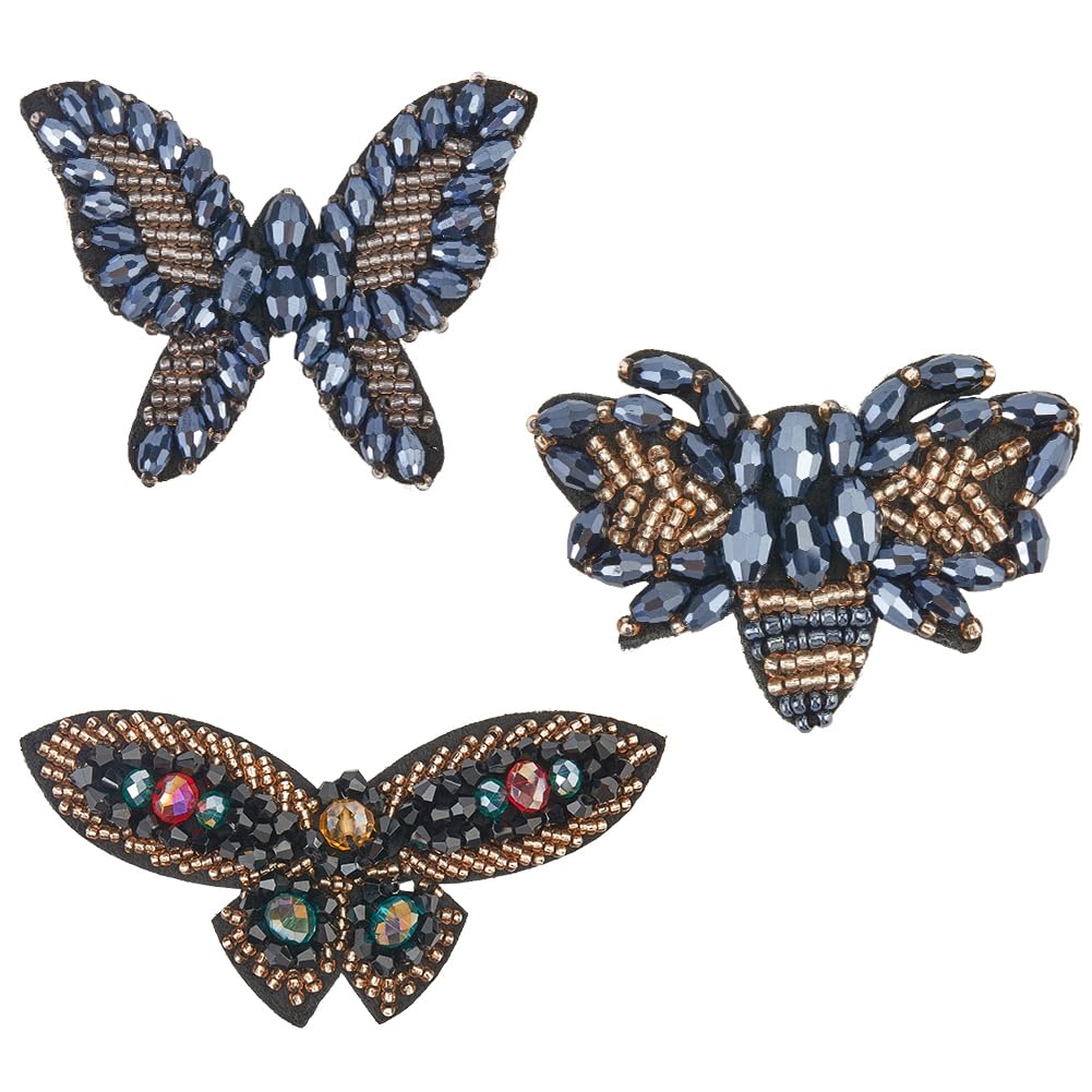 GORGECRAFT 3 Styles Rhinestone Butterfly Patches Glass Beaded Bee Dragonfly Crystal Sew on Patch Decorative Embroidered Fabric Sewing Applique for Clothes Bags Dress Jackets Jeans Repair Decoration