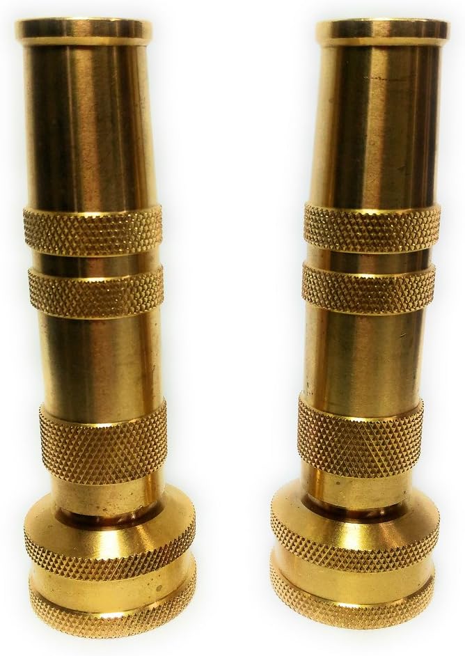 4" Garden Hose Brass Nozzle Set (2 Pack), High Pressure, Heavy Duty, Lead-Free, Leak-Free, Extra 10 Washers, for Watering Plants, Cleaning, Car Washing and Showering Pets.