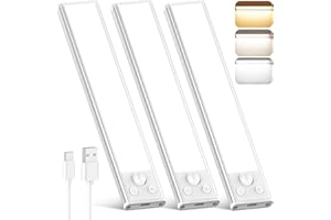 BRIGHTEVER 3-Pack Under Cabinet Lighting, 68LED 1800mAh Motion Sensor Lights Indoor, 3 Color Wireless Dimmable Rechargeable Battery Operated Closet Lights, Magnetic Under Counter Light Fixture for Kitchen Stair