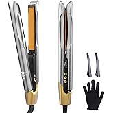 Quico Hair Straightener, Professional Flat Iron with Hair Care, 11 Temps Settings, Dual Voltage Hair Straightener and Curler with Auto Shut-Off, Smart 3D Ceramic Floating Plates, 12s Fast Heating