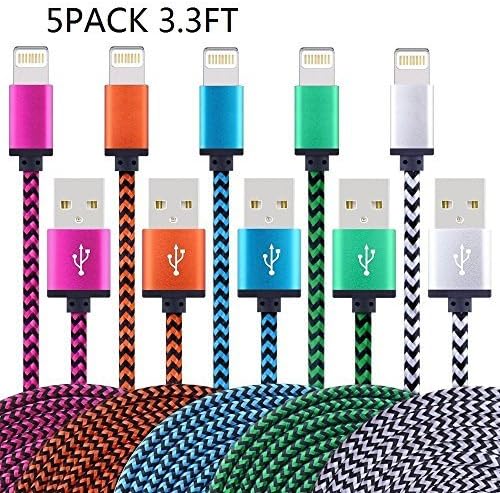 iPhone Cable 5Pack 3FT lightning cable Nylon Braided Charging Cord for iPhone7plus 7 SE/6/6s/plus, iPad Air/Mini,iPod Nano/Touch