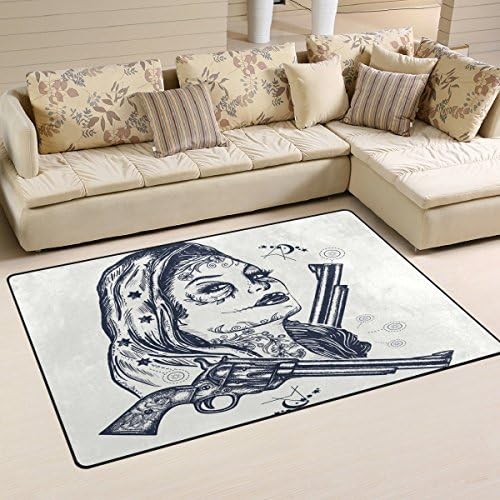 Colivy Wild West Sugar Skull Woman Doormat Indoor/Outdoor Washable Garden Office Door Mat,Kitchen Dining Living Hallway Bathroom Pet Entry Rugs 23.6"(L) x 15.7"(W)